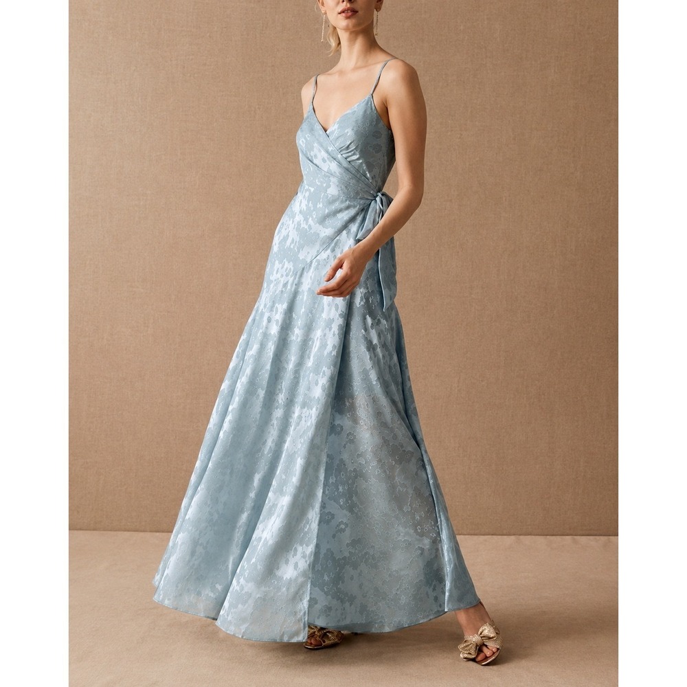 BHLDN‎ Hutch Alden Wrap Maxi Dress Anthropologie Blue Floral Jacquard Gown-  XL